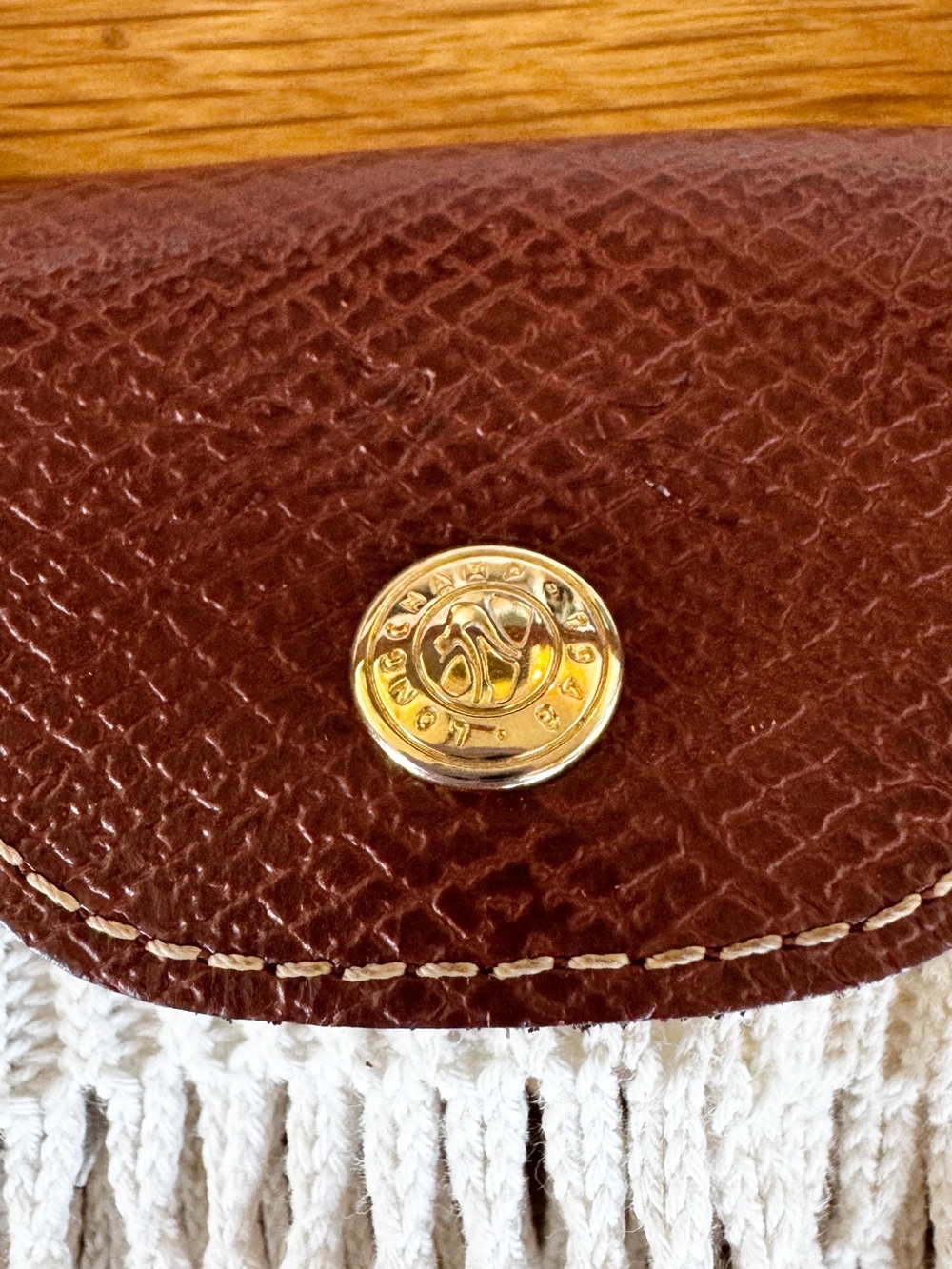 Longchamp Le Pliage Filet Mini Bag with Brown Leather Trim | White - Picture 5 of 8
